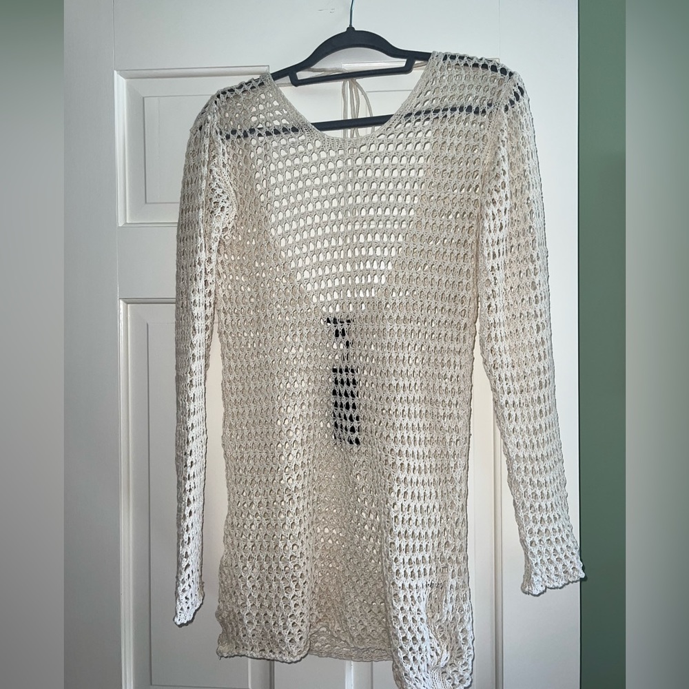 Nasty Gal cream crochet low back mini beach cover up dress, never worn, size M.